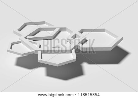 Five White Three-dimensional Hexagons On White Background