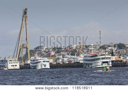 Manaus, Brazil - October 2013 : Industrial Ship In Manaus Harbor, Amazon, Brazil.