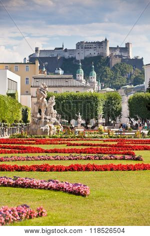 Famous Mirabell Garden View In Salzburg, Austria