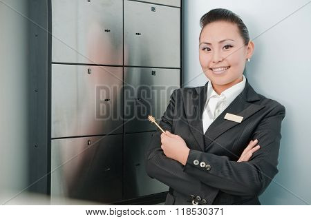 Young beautiful bank worker
