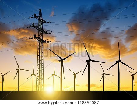 High voltage tower and wind turbines