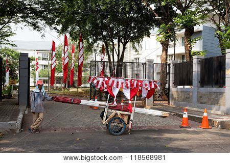 Street Vendor Sell Indonesian Flags