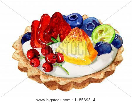 Tartalettes with blueberry, strawberry and mint leaves isolated on white