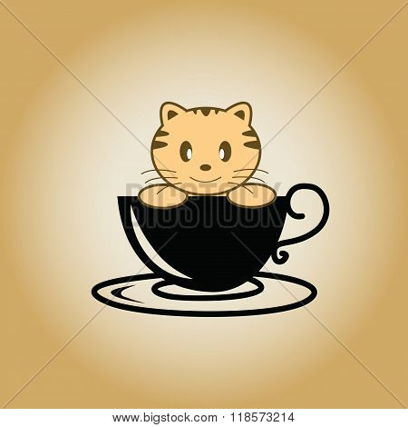 Cute cat in cups of coffee.logo coffee vector..