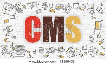 CMS Concept. Multicolor on White Brickwall.