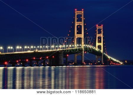 Mackinac Bridge At Night