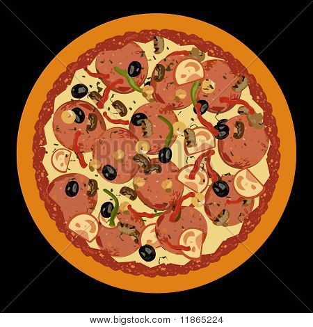 Realistic Illustration Pizza On Black Background