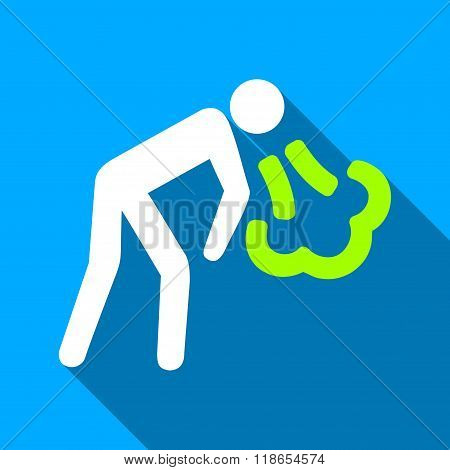 Cough Person Flat Long Shadow Square Icon