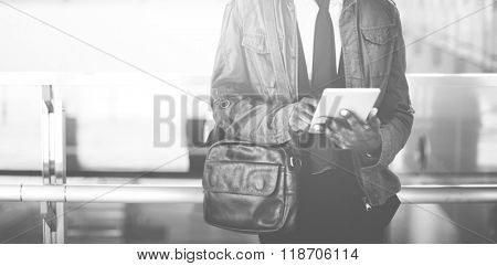Business Man Traveling Tablet Technology Concept