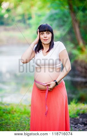 Pregnant Woman Near The Lake.