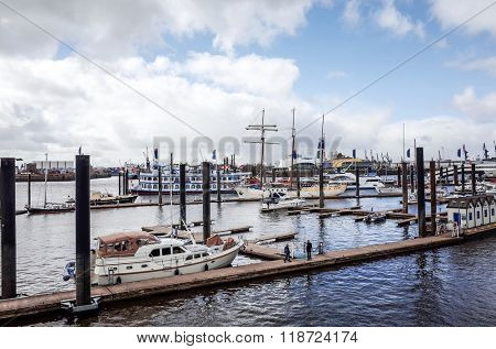 Street view of Cruise ship in the harbor of Hamburg