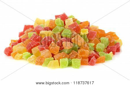 Multi-coloured Sweet Fruit Candy Close-up Isolated On A White Background. Succade.