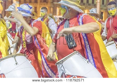 Group Of Candombe Drummers At Carnival Parade Of Uruguay