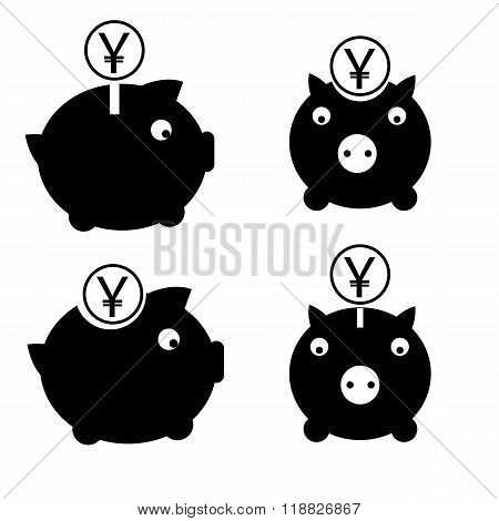 Yen Money Box Icon Set
