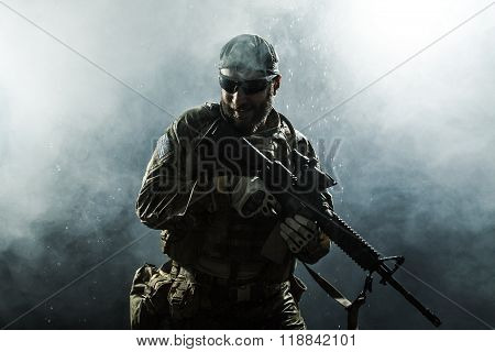 US Army soldier in the rain