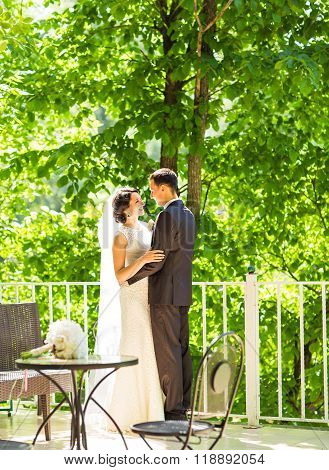 Happy bride and groom outdoor