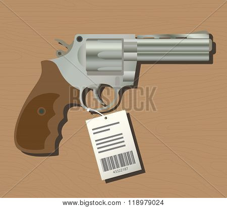 Buy Gun Pistols With Price Tag Isolated Wood Background Vector Illustration