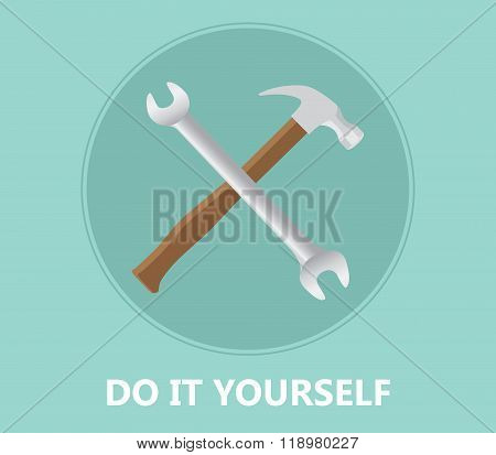 Diy Do It Yourself Icon With Screwdriver And Hammer Vector Illustration