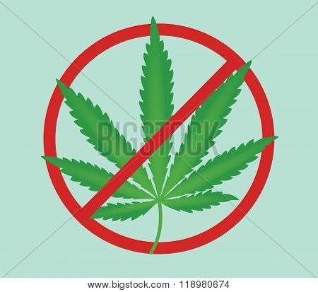 Marijuana Ban Isolated With Green Background Vector Illustration