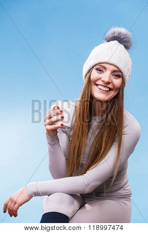 Girl In Thermal Underwear Drinking Tea