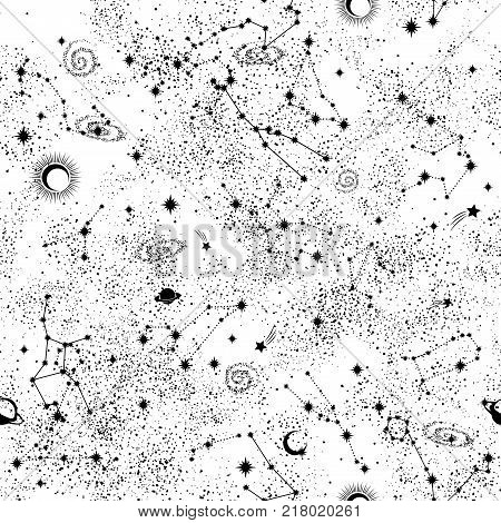 Galaxy constilation seamless pattern print could be used for textile, zodiac star yoga mat, phone case