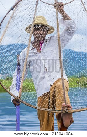 Inle Lake Myanmar - Sep 07 : Burmese Fisherman At Inle Lake Myanmar On September 07 2017 Inle Lake I