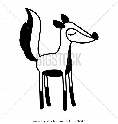 female fox cartoon with closed eyes expression in black sections silhouette vector illustration