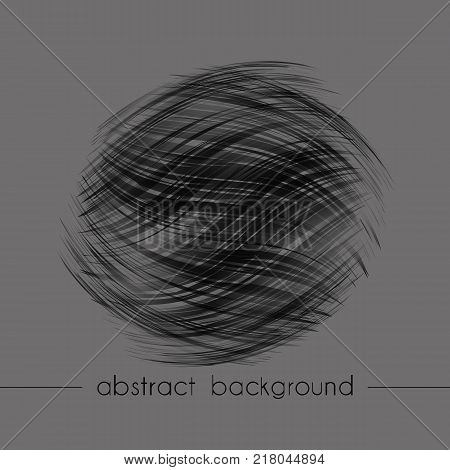 Abstract composition of round shape. Background of different wavy lines. Black pattern on a gray background, vector illustration