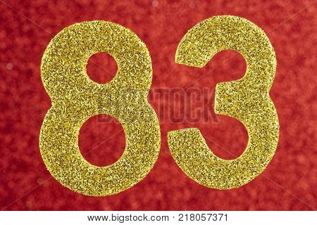 Number eighty-three yellow color over a red background. Anniversary. Horizontal