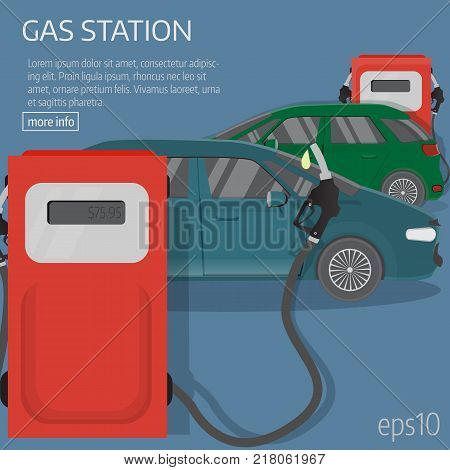 Flat car, pamp station. Infographic vector template. Eps10