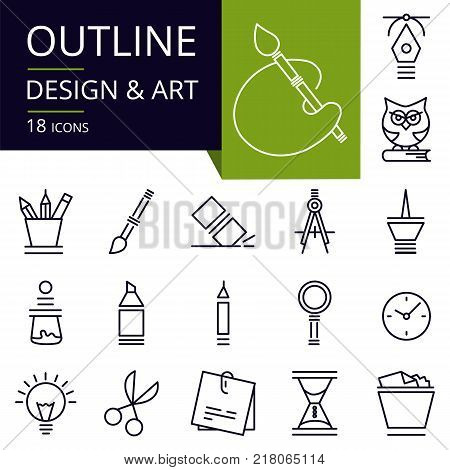 Set of outline icons of art and graphic design. 
Modern icons for website mobile app design and print.