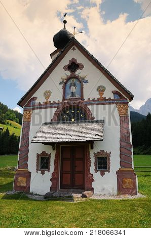 St Johann Church at Santa Maddalena. Val Di Funes in the italian Dolomites. Bolzano, Italy