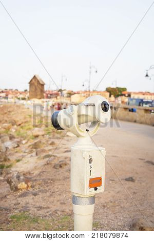 Telescope directed to the sea, Bulgaria Nessebar.