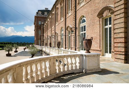 Venaria Italy - June 19 2014: Royal Palace view of the garden side facede