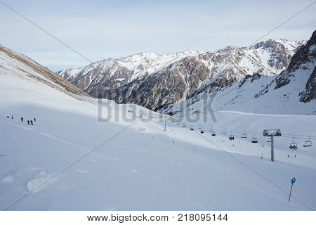 The cable car in the snowy mountains Chimbulak photo for you