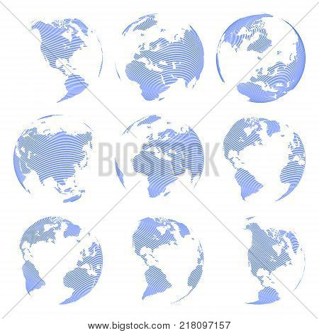 Set of nine Vector abstract globe isolated on white background illustration