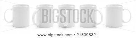 Set of different views of white cup isiolated on a white background