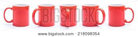 Set of different views of red cup isiolated on a white background
