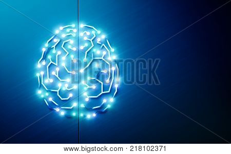 Printed Circuits Brain. Concept Of Artificial Intelligence, Deep Learning, Machine Learning, Smart A