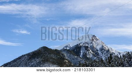 Winter mountain landscape with rocks and snow in Russia