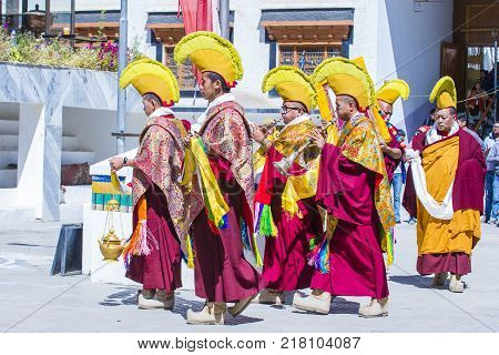 Leh India - September 20 2017: Buddhist Tibeti Monks Participates In The Ladakh Festival In Leh Indi