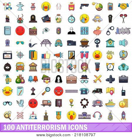 100 antiterrorism icons set. Cartoon illustration of 100 antiterrorism vector icons isolated on white background