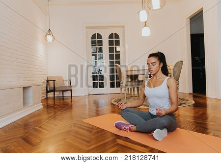Fit Young Woman Exsercise In The Room