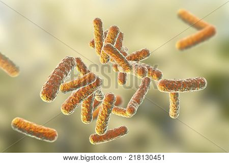Human pathogenic bacteria on colorful background, 3D illustration