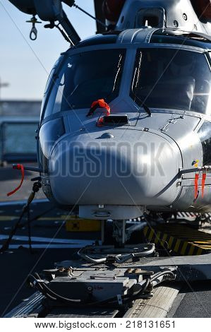 Helicopter On A Platform Of A Frigate