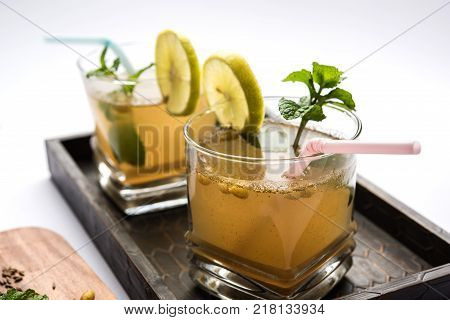 Jal Jeera or Jal-jeera, or jaljira, is an Indian beverage prepared using mixing cumin powder in water and served cold