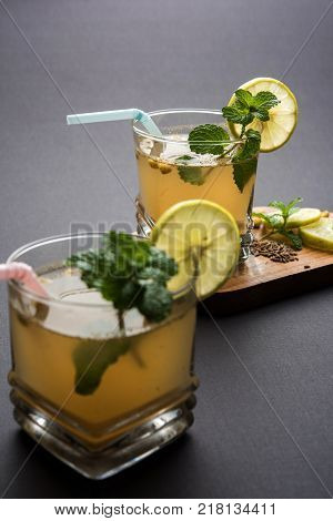Jal Jeera or Jal-jeera, or jaljira, is an Indian beverage prepared using mixing cumin powder in water and served cold