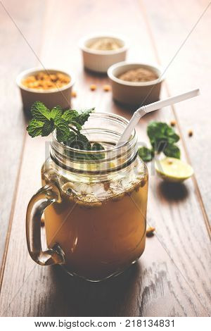 Jal Jeera or Jal-jeera, or jaljira, is an Indian beverage prepared using mixing cumin powder in water and served cold