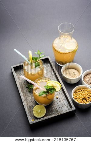 Jal Jeera or Jal-jeera, or jaljira, is an Indian beverage prepared using mixing cumin powder in water and served cold
