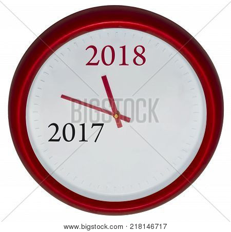 Red Clock With 2017-2018 Change Represents Coming New Year 2018